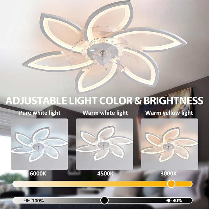 30 in. White Modern Ceiling Fan with Light Remote, Reversible Low Profile Ceiling Fan and Light, Flush Mount Smart Ceiling Fan for Bedroom Living Room-4-ErisView