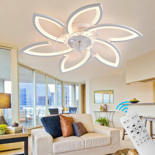 30 in. White Modern Ceiling Fan with Light Remote, Reversible Low Profile Ceiling Fan and Light, Flush Mount Smart Ceiling Fan for Bedroom Living Room-1-ErisView