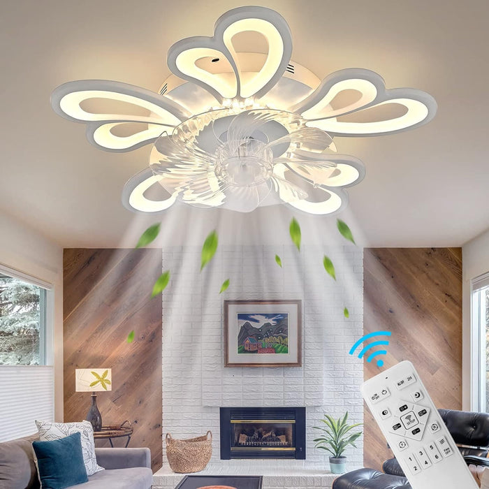 31 in. Flower Modern Ceiling Fan with Light and Remote, Dimmable Silent Invisible Fandelier for Bedroom Living Room, Decorative Ceiling Fan with Light-10-ErisView
