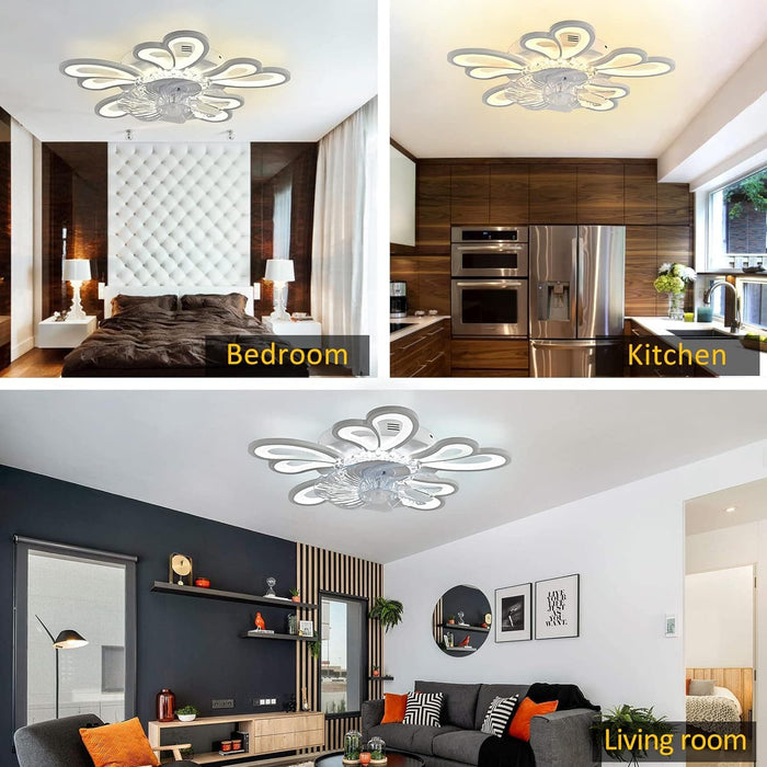 31 in. Flower Modern Ceiling Fan with Light and Remote, Dimmable Silent Invisible Fandelier for Bedroom Living Room, Decorative Ceiling Fan with Light-11-ErisView