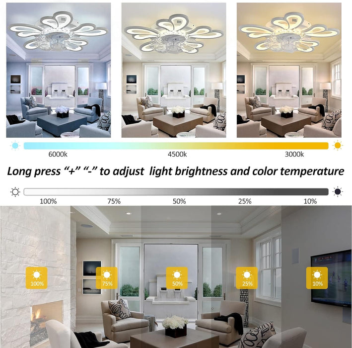 31 in. Flower Modern Ceiling Fan with Light and Remote, Dimmable Silent Invisible Fandelier for Bedroom Living Room, Decorative Ceiling Fan with Light-12-ErisView