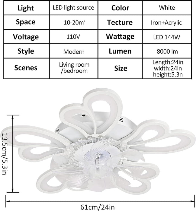 31 in. Flower Modern Ceiling Fan with Light and Remote, Dimmable Silent Invisible Fandelier for Bedroom Living Room, Decorative Ceiling Fan with Light-15-ErisView