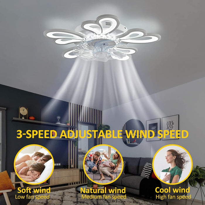 31 in. Flower Modern Ceiling Fan with Light and Remote, Dimmable Silent Invisible Fandelier for Bedroom Living Room, Decorative Ceiling Fan with Light-16-ErisView
