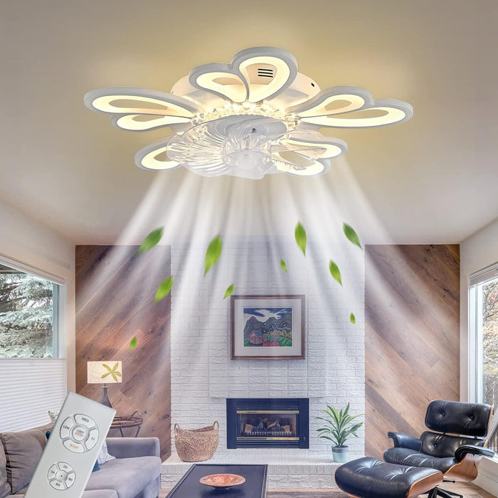 31 in. Flower Modern Ceiling Fan with Light and Remote, Dimmable Silent Invisible Fandelier for Bedroom Living Room, Decorative Ceiling Fan with Light-17-ErisView