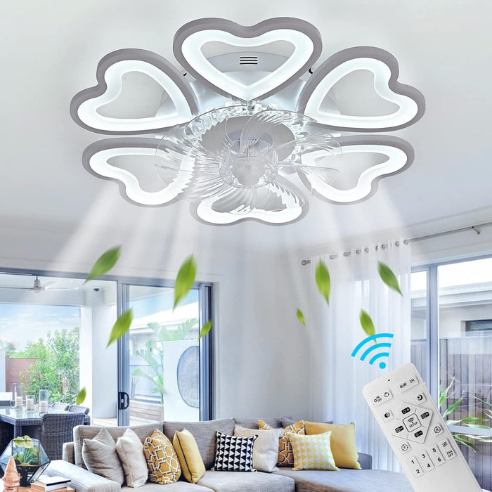 31 in. Flower Modern Ceiling Fan with Light and Remote, Dimmable Silent Invisible Fandelier for Bedroom Living Room, Decorative Ceiling Fan with Light-19-ErisView