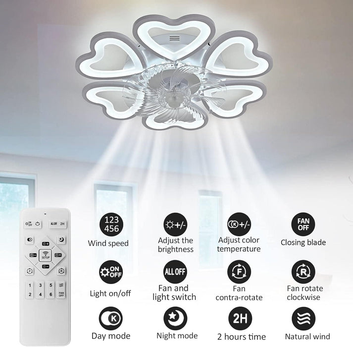 31 in. Flower Modern Ceiling Fan with Light and Remote, Dimmable Silent Invisible Fandelier for Bedroom Living Room, Decorative Ceiling Fan with Light-21-ErisView