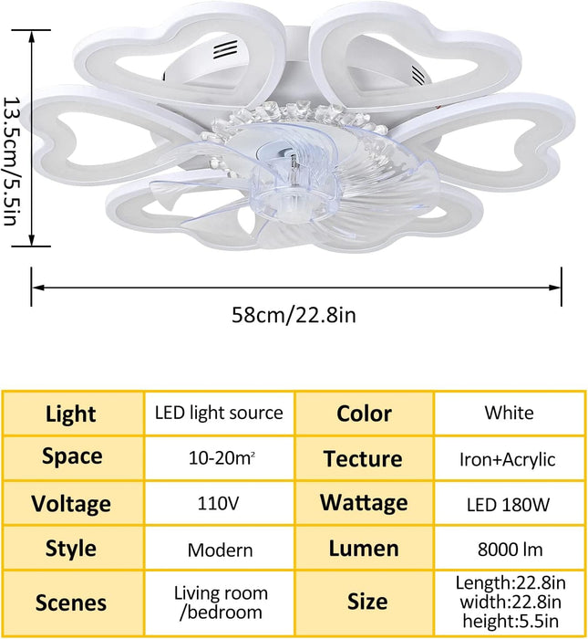 31 in. Flower Modern Ceiling Fan with Light and Remote, Dimmable Silent Invisible Fandelier for Bedroom Living Room, Decorative Ceiling Fan with Light-24-ErisView
