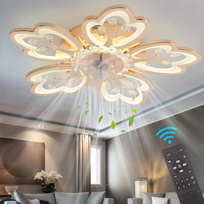 31 in. Flower Modern Ceiling Fan with Light and Remote, Dimmable Silent Invisible Fandelier for Bedroom Living Room, Decorative Ceiling Fan with Light-28-ErisView