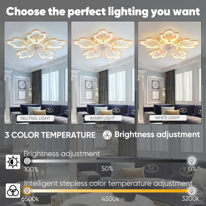 31 in. Flower Modern Ceiling Fan with Light and Remote, Dimmable Silent Invisible Fandelier for Bedroom Living Room, Decorative Ceiling Fan with Light-29-ErisView