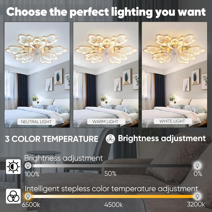 31 in. Flower Modern Ceiling Fan with Light and Remote, Dimmable Silent Invisible Fandelier for Bedroom Living Room, Decorative Ceiling Fan with Light-2-ErisView