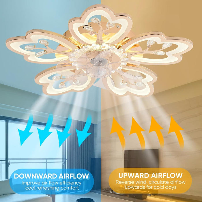 31 in. Flower Modern Ceiling Fan with Light and Remote, Dimmable Silent Invisible Fandelier for Bedroom Living Room, Decorative Ceiling Fan with Light-30-ErisView