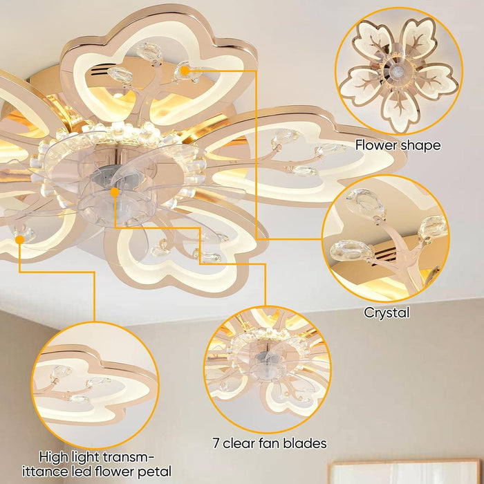 31 in. Flower Modern Ceiling Fan with Light and Remote, Dimmable Silent Invisible Fandelier for Bedroom Living Room, Decorative Ceiling Fan with Light-31-ErisView