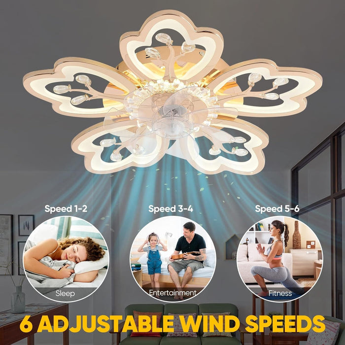 31 in. Flower Modern Ceiling Fan with Light and Remote, Dimmable Silent Invisible Fandelier for Bedroom Living Room, Decorative Ceiling Fan with Light-32-ErisView