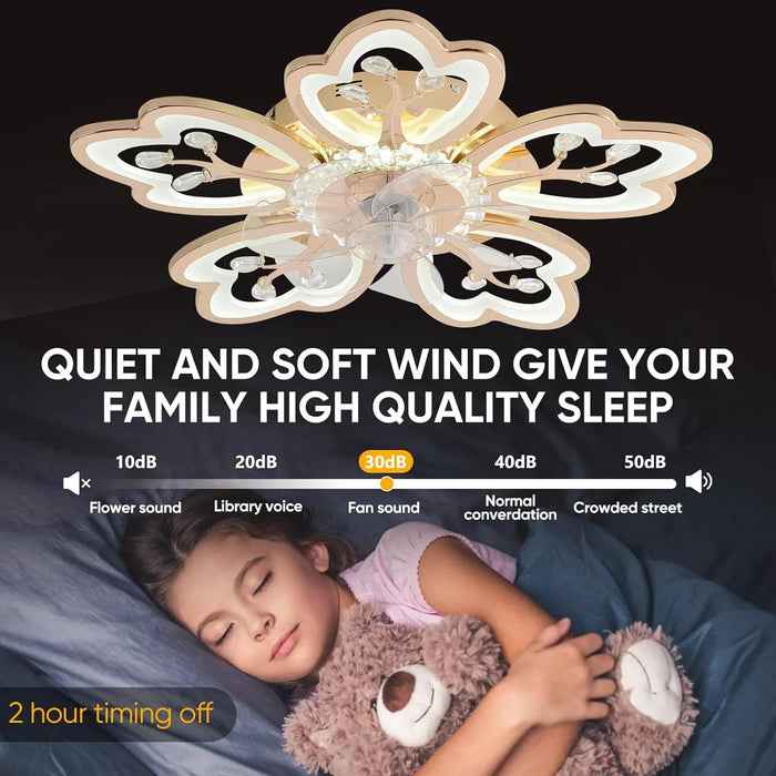 31 in. Flower Modern Ceiling Fan with Light and Remote, Dimmable Silent Invisible Fandelier for Bedroom Living Room, Decorative Ceiling Fan with Light-33-ErisView