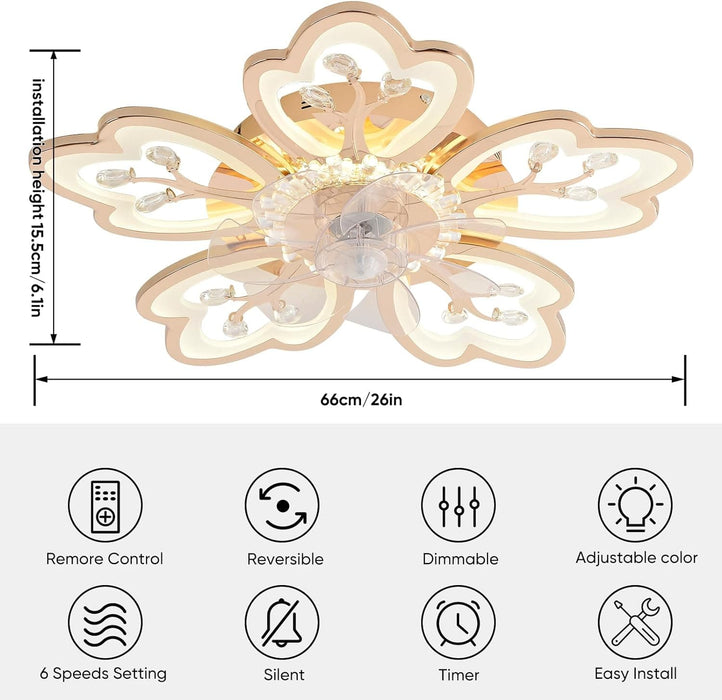 31 in. Flower Modern Ceiling Fan with Light and Remote, Dimmable Silent Invisible Fandelier for Bedroom Living Room, Decorative Ceiling Fan with Light-34-ErisView