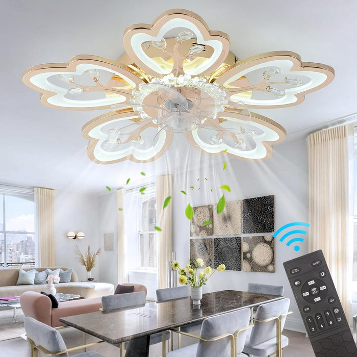 31 in. Flower Modern Ceiling Fan with Light and Remote, Dimmable Silent Invisible Fandelier for Bedroom Living Room, Decorative Ceiling Fan with Light-36-ErisView