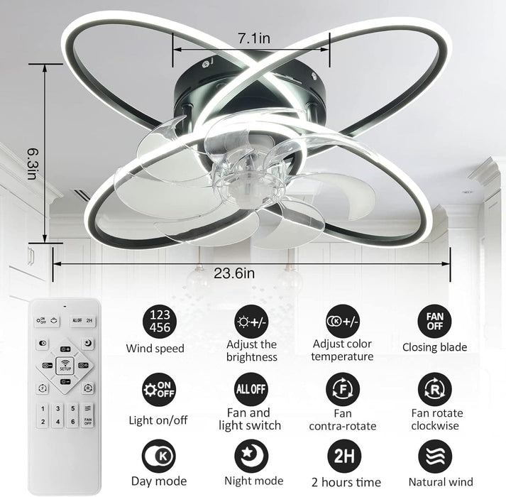 31 in. Flower Modern Ceiling Fan with Light and Remote, Dimmable Silent Invisible Fandelier for Bedroom Living Room, Decorative Ceiling Fan with Light-38-ErisView