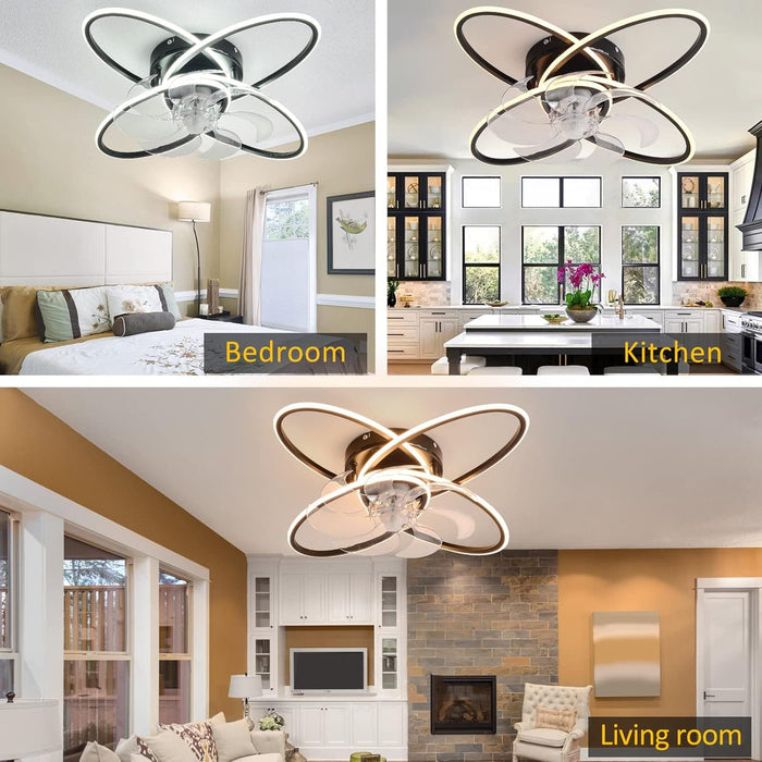 31 in. Flower Modern Ceiling Fan with Light and Remote, Dimmable Silent Invisible Fandelier for Bedroom Living Room, Decorative Ceiling Fan with Light-39-ErisView
