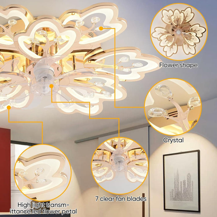 31 in. Flower Modern Ceiling Fan with Light and Remote, Dimmable Silent Invisible Fandelier for Bedroom Living Room, Decorative Ceiling Fan with Light-3-ErisView
