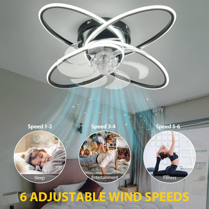31 in. Flower Modern Ceiling Fan with Light and Remote, Dimmable Silent Invisible Fandelier for Bedroom Living Room, Decorative Ceiling Fan with Light-43-ErisView