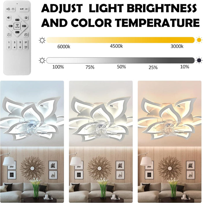 31 in. Flower Modern Ceiling Fan with Light and Remote, Dimmable Silent Invisible Fandelier for Bedroom Living Room, Decorative Ceiling Fan with Light-46-ErisView