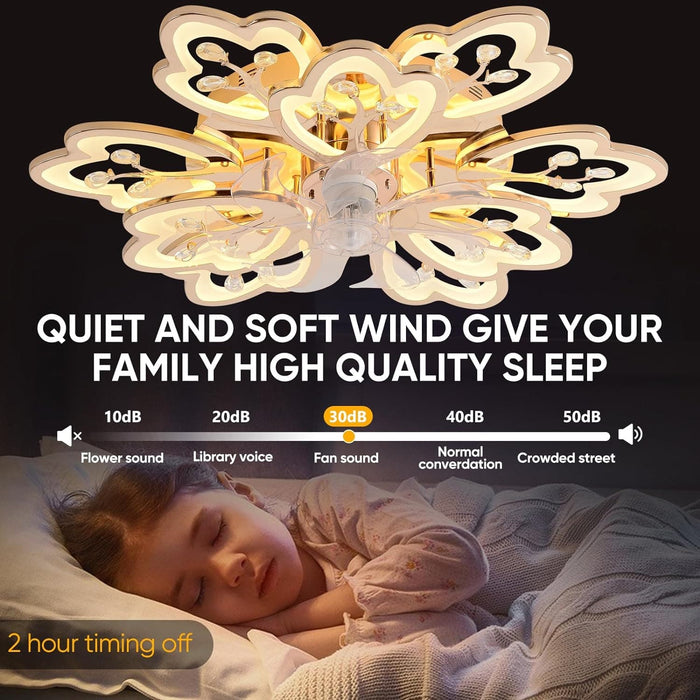 31 in. Flower Modern Ceiling Fan with Light and Remote, Dimmable Silent Invisible Fandelier for Bedroom Living Room, Decorative Ceiling Fan with Light-4-ErisView