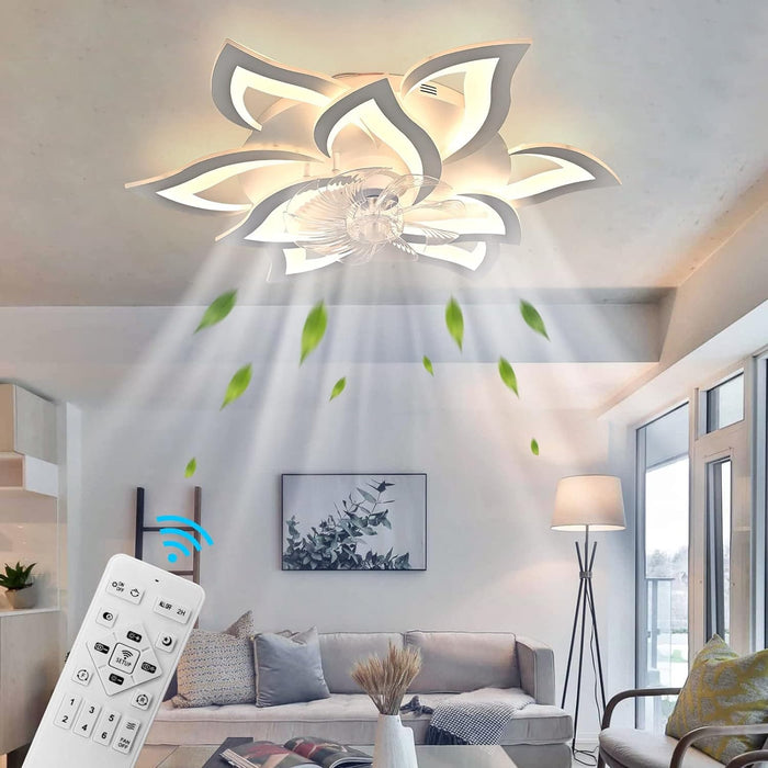 31 in. Flower Modern Ceiling Fan with Light and Remote, Dimmable Silent Invisible Fandelier for Bedroom Living Room, Decorative Ceiling Fan with Light-52-ErisView