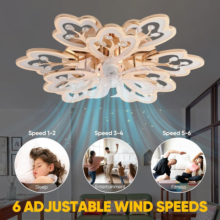 31 in. Flower Modern Ceiling Fan with Light and Remote, Dimmable Silent Invisible Fandelier for Bedroom Living Room, Decorative Ceiling Fan with Light-6-ErisView