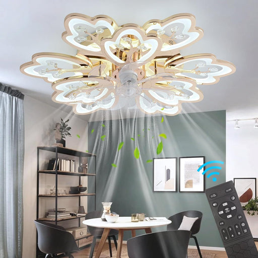 31 in. Flower Modern Ceiling Fan with Light and Remote, Dimmable Silent Invisible Fandelier for Bedroom Living Room, Decorative Ceiling Fan with Light-1-ErisView
