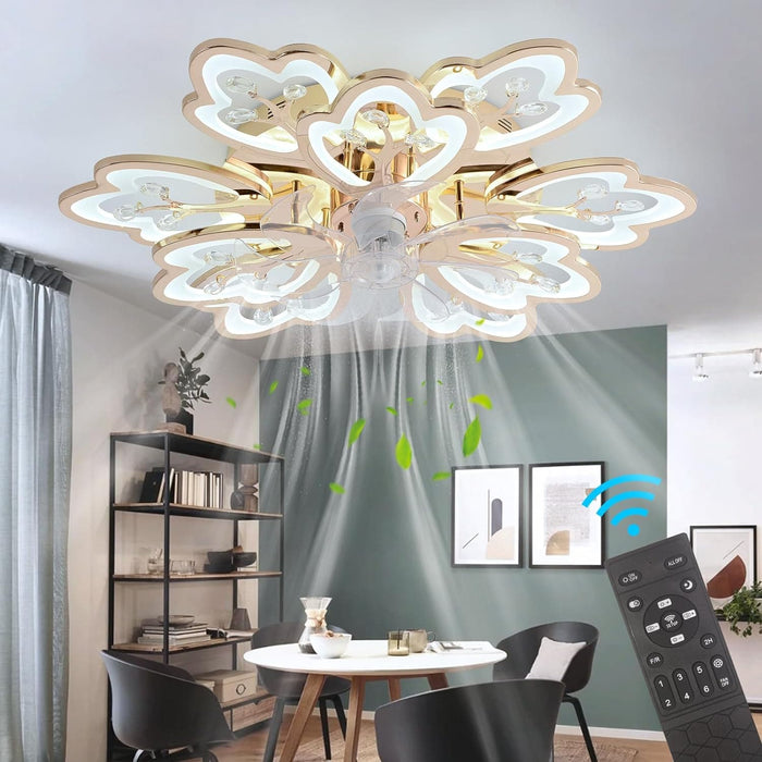 31 in. Flower Modern Ceiling Fan with Light and Remote, Dimmable Silent Invisible Fandelier for Bedroom Living Room, Decorative Ceiling Fan with Light-1-ErisView