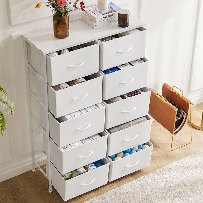 Fabric Storage Dresser, Tall Multi-Drawer Organizer, Wooden Top for Bedroom/Nursery/Closet