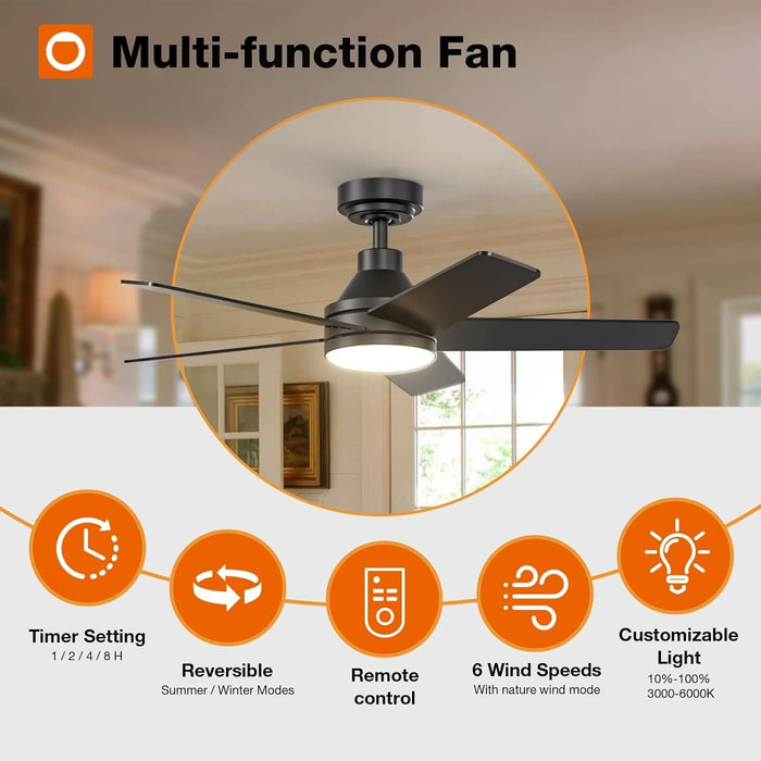32 in. Black Farmhouse Small Outdoor Ceiling Fan with Light and Remote, Reversible Dimmable Noiseless Ceiling Fan, Bedroom Ceiling Fans-10-ErisView