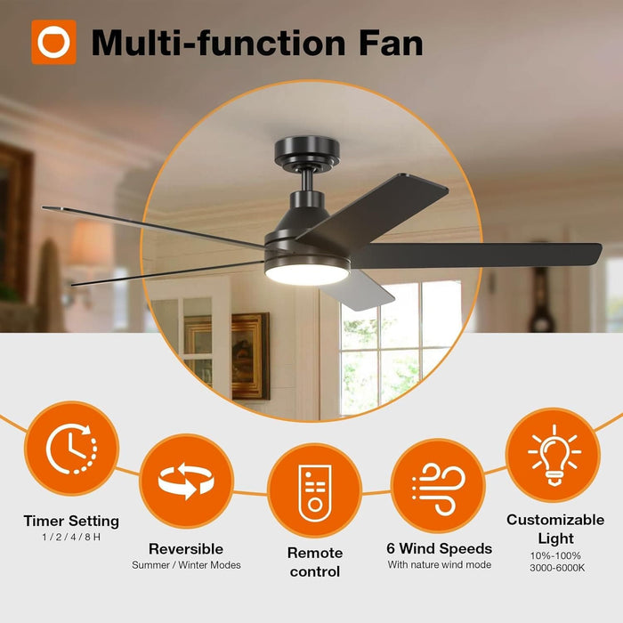 32 in. Black Farmhouse Small Outdoor Ceiling Fan with Light and Remote, Reversible Dimmable Noiseless Ceiling Fan, Bedroom Ceiling Fans-18-ErisView