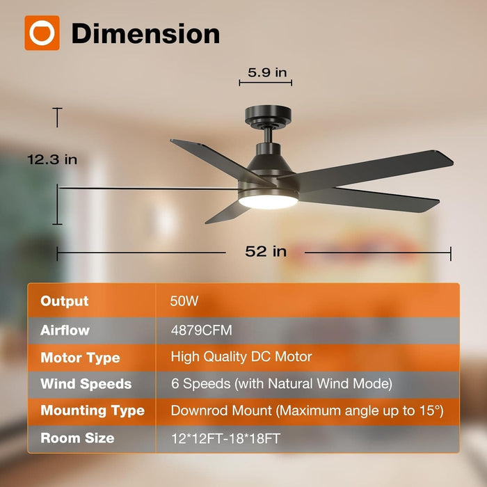 32 in. Black Farmhouse Small Outdoor Ceiling Fan with Light and Remote, Reversible Dimmable Noiseless Ceiling Fan, Bedroom Ceiling Fans-23-ErisView