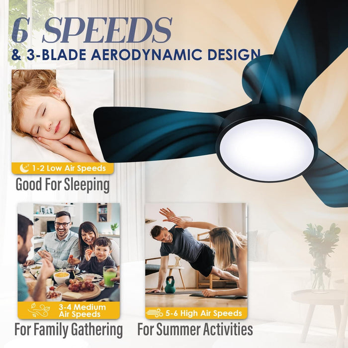 32 in. Black Low Ceiling Fan, Bedroom Ceiling Fans with Lights Remote, 3 Blades Fans Lamp for Kitchen Bedroom Dining Room Patio -3-ErisView