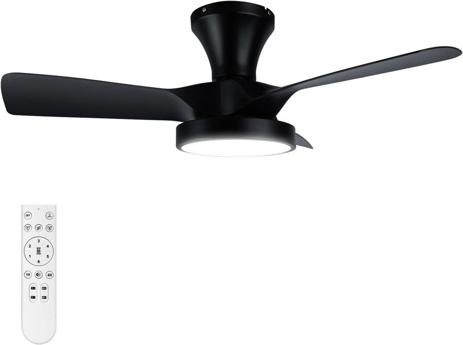 32 in. Black Low Ceiling Fan, Bedroom Ceiling Fans with Lights Remote, 3 Blades Fans Lamp for Kitchen Bedroom Dining Room Patio -1-ErisView