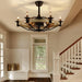 32 in. Chandelier Ceiling Fan with Lights and Remote, Bladeless Rustic Ceiling Fans, Farmhouse Caged Ceiling Fan for Living Room -6-ErisView