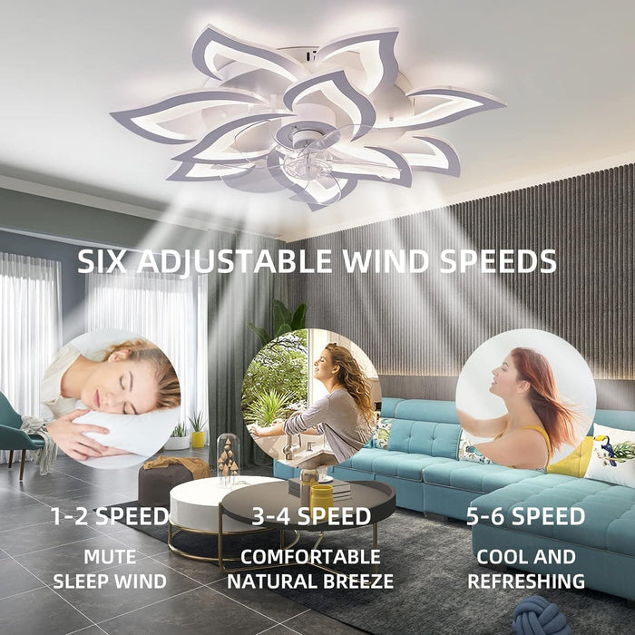 32 in. Low Profile Ceiling Fan with Bright Light and Remote APP Control, White Brightness Dimmable LED Ceiling Light with Fan-4-ErisView
