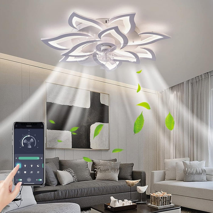 32 in. Low Profile Ceiling Fan with Bright Light and Remote APP Control, White Brightness Dimmable LED Ceiling Light with Fan-5-ErisView