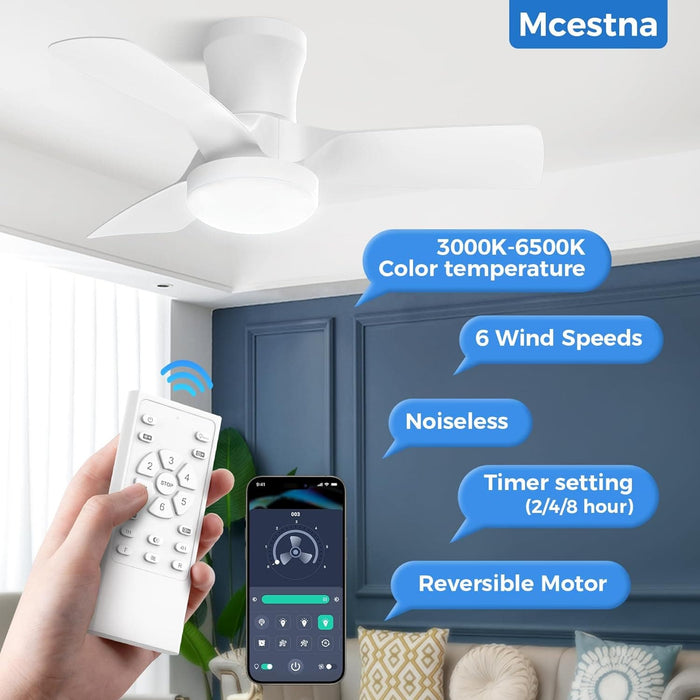 32 in. Remote Control Ceiling Fan and Light, Quiet Reversible Low Profile Ceiling Fan, Dimmable Flush Mount Ceiling Fan for Indoor Outdoor Use-2-ErisView