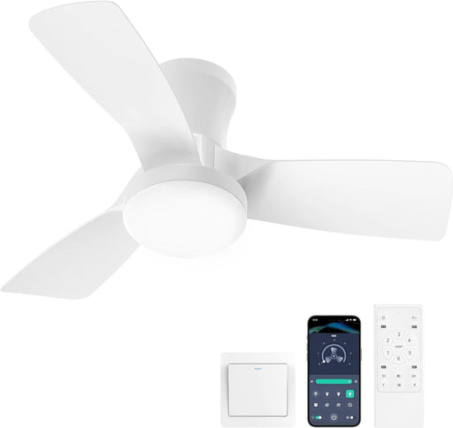 32 in. Remote Control Ceiling Fan and Light, Quiet Reversible Low Profile Ceiling Fan, Dimmable Flush Mount Ceiling Fan for Indoor Outdoor Use-1-ErisView