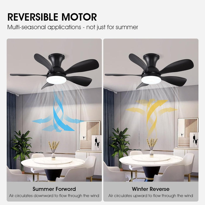 33 in. Black Outdoor Low Profile Ceiling Fan with Light Remote APP Control for Patio, Modern Indoor Flush Mount Ceiling Fan for Bedroom Living Room-4-ErisView