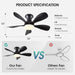 33 in. Black Outdoor Low Profile Ceiling Fan with Light Remote APP Control for Patio, Modern Indoor Flush Mount Ceiling Fan for Bedroom Living Room-7-ErisView