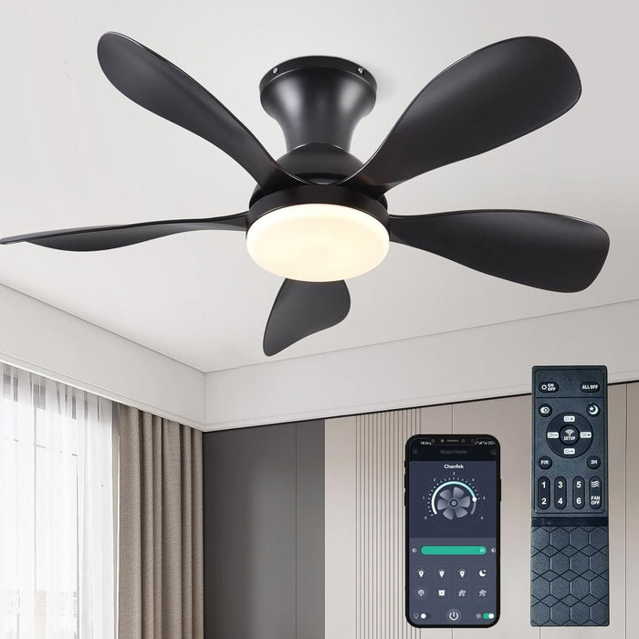 33 in. Black Outdoor Low Profile Ceiling Fan with Light Remote APP Control for Patio, Modern Indoor Flush Mount Ceiling Fan for Bedroom Living Room-1-ErisView