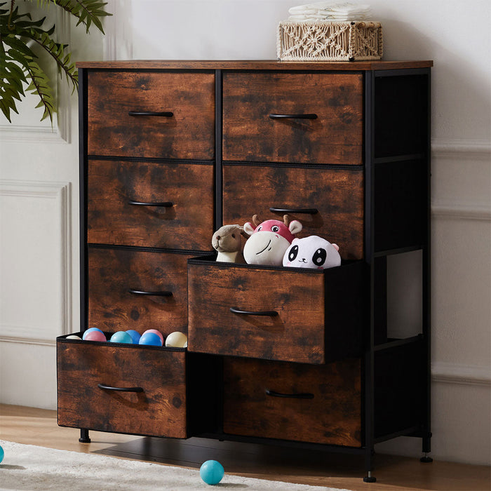 Fabric Storage Dresser, Tall Multi-Drawer Organizer, Wooden Top for Bedroom/Nursery/Closet