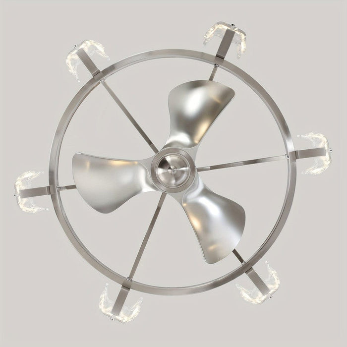 34 in Modern Downrod Mount Reversible Ceiling Fan with Light and Remote Control, Brushed Nickel Wagon Wheel Chandelier with Candle Shaped Light-ErisView