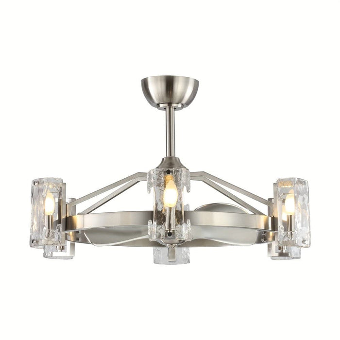 34 in Modern Downrod Mount Reversible Ceiling Fan with Light and Remote Control, Brushed Nickel Wagon Wheel Chandelier with Candle Shaped Light-ErisView