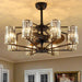 34 in. Crystal Chandelier Ceiling Fan, Vintage Flush Mount Fandelier for Bedroom, Farmhouse Bronze Ceiling Fan for Dining Room Living Room Kitchen-10-ErisView