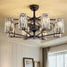 34 in. Crystal Chandelier Ceiling Fan, Vintage Flush Mount Fandelier for Bedroom, Farmhouse Bronze Ceiling Fan for Dining Room Living Room Kitchen-1-ErisView