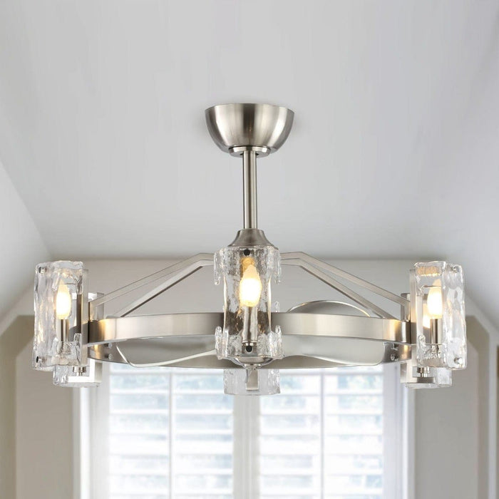 34 in. Modern Brushed Nickel Downrod Mount Reversible Ceiling Fan with LED Light and Remote Control-ErisView